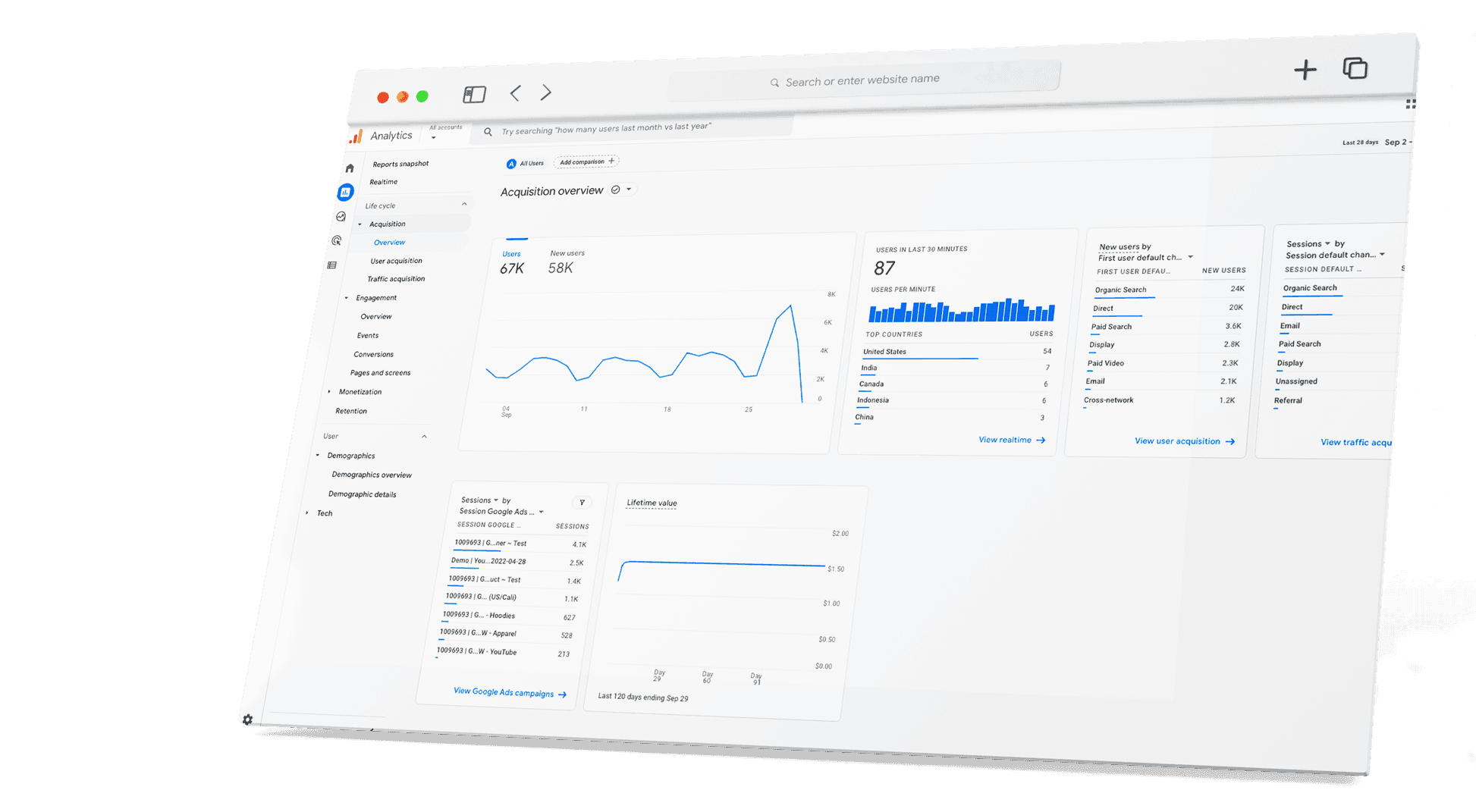 Google Analytics interface used in a GA4 ecommerce audit