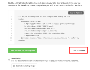 Hotjar site tracking ID shown in the account installation panel
